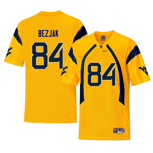 Men #84 Matt Bezjak West Virginia Mountaineers Retro College Football Jerseys Sale-Yellow